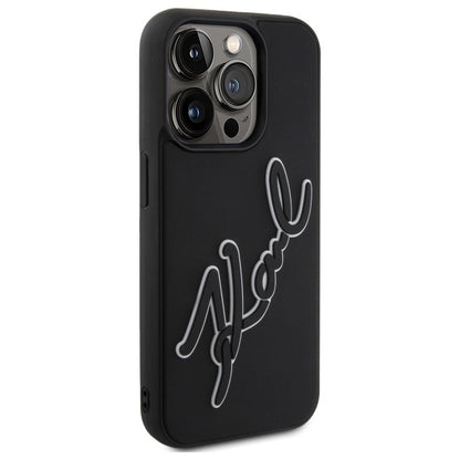 Hülle für Apple iPhone 15 Pro, Karl Lagerfeld, 3D Rubber Signature, Schwarz