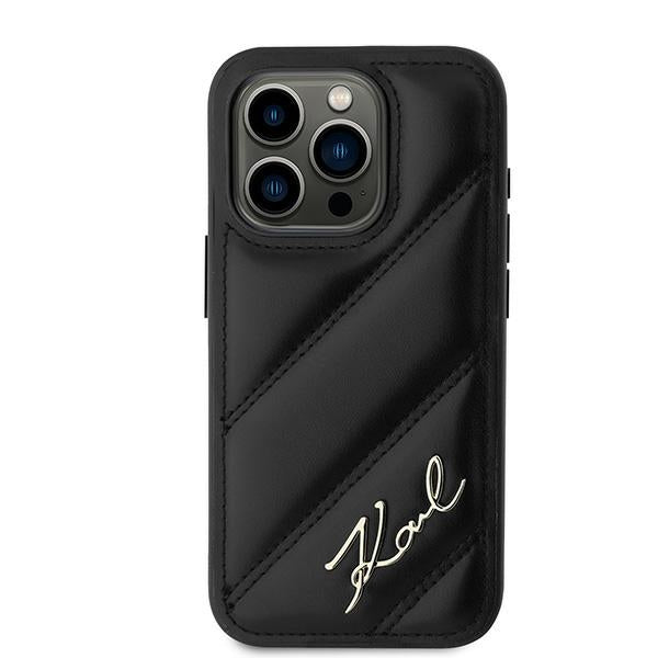 Étui pour Apple iPhone 15 Pro, Karl Lagerfeld, Diagonal Quilted Script, Noir