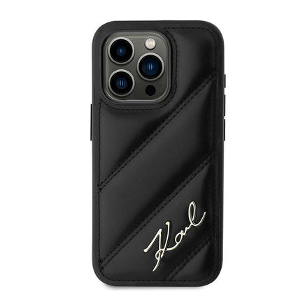 Étui pour Apple iPhone 15 Pro, Karl Lagerfeld, Diagonal Quilted Script, Noir