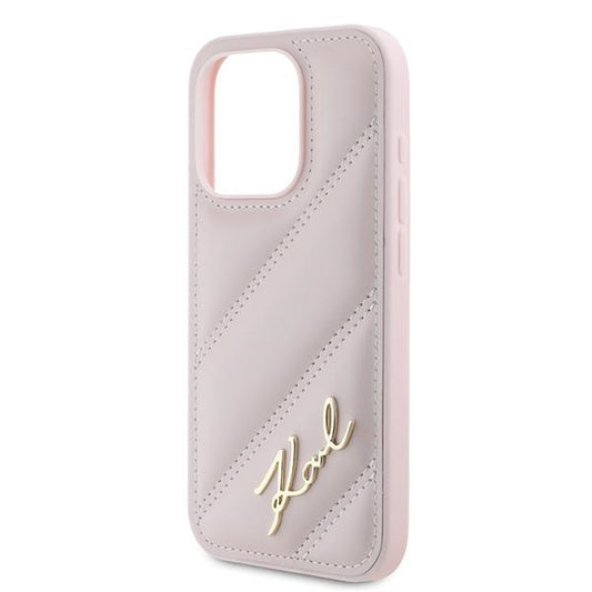 Hoes voor Apple iPhone 15 Pro, Karl Lagerfeld, Diagonal Quilted Script, Roze