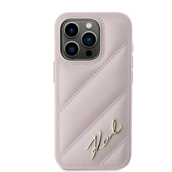 Étui pour Apple iPhone 15 Pro, Karl Lagerfeld, Diagonal Quilted Script, Rose