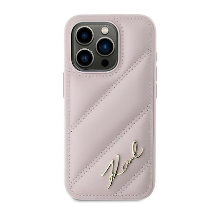 Étui pour Apple iPhone 15 Pro, Karl Lagerfeld, Diagonal Quilted Script, Rose