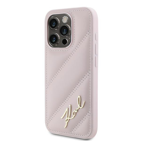Étui pour Apple iPhone 15 Pro, Karl Lagerfeld, Diagonal Quilted Script, Rose