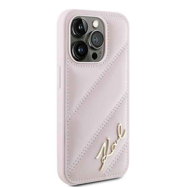 Étui pour Apple iPhone 15 Pro, Karl Lagerfeld, Diagonal Quilted Script, Rose
