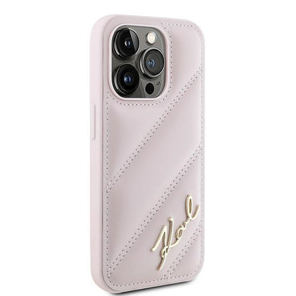 Étui pour Apple iPhone 15 Pro, Karl Lagerfeld, Diagonal Quilted Script, Rose