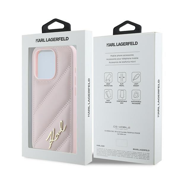 Étui pour Apple iPhone 15 Pro, Karl Lagerfeld, Diagonal Quilted Script, Rose