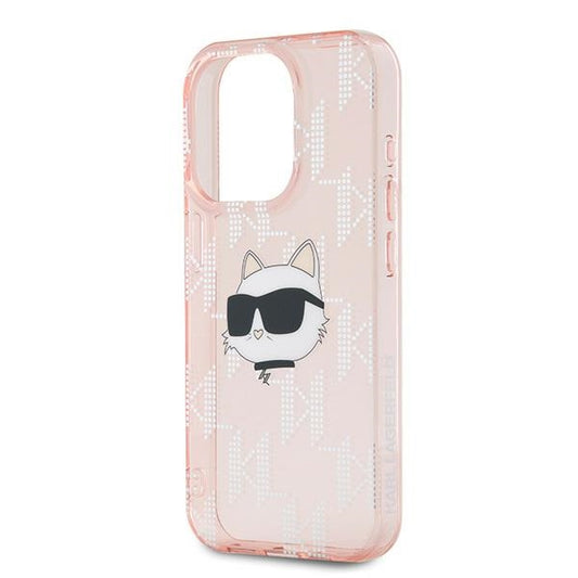 Hoes voor Apple iPhone 15 Pro, Karl Lagerfeld, IML Luxury Monogram Choupette's Head, Roze