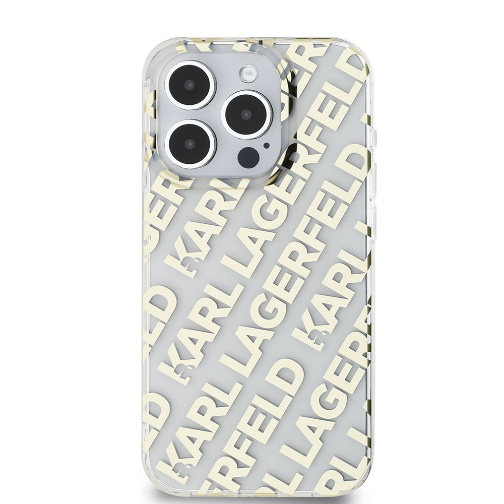 Hoes voor Apple iPhone 15 Pro, Karl Lagerfeld, IML Luxury Monogram KL Pattern met Band, Zwart