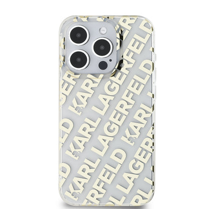 Hoes voor Apple iPhone 15 Pro, Karl Lagerfeld, IML Luxury Monogram KL Pattern met Band, Zwart