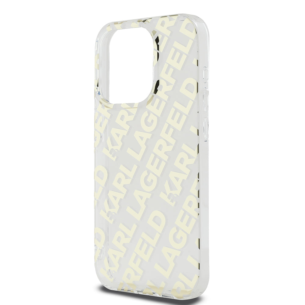 Hoes voor Apple iPhone 15 Pro, Karl Lagerfeld, IML Luxury Monogram KL Pattern met Band, Zwart