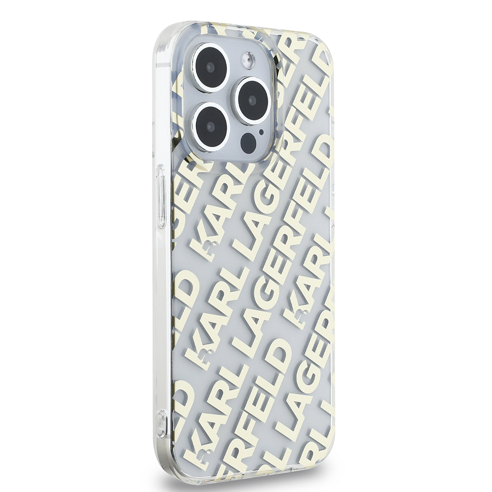 Hoes voor Apple iPhone 15 Pro, Karl Lagerfeld, IML Luxury Monogram KL Pattern met Band, Zwart