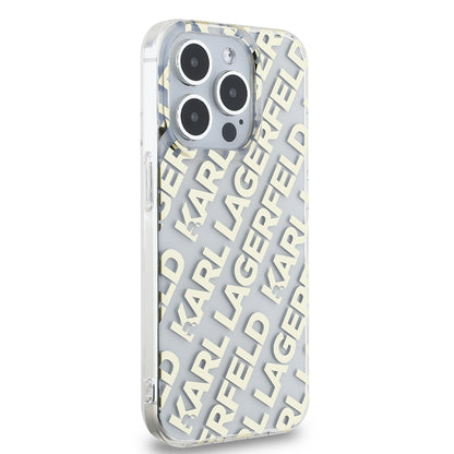 Hoes voor Apple iPhone 15 Pro, Karl Lagerfeld, IML Luxury Monogram KL Pattern met Band, Zwart