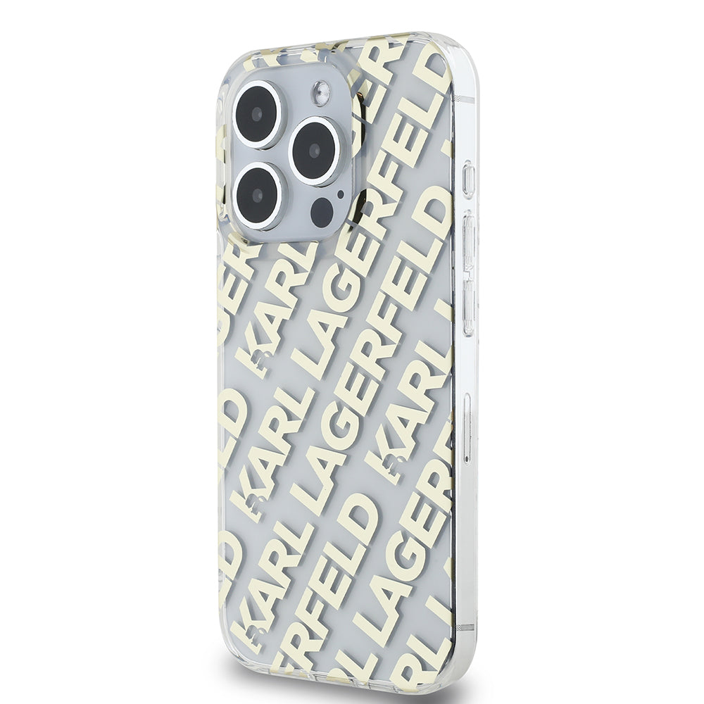 Hoes voor Apple iPhone 15 Pro, Karl Lagerfeld, IML Luxury Monogram KL Pattern met Band, Zwart
