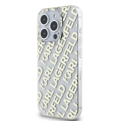 Hoes voor Apple iPhone 15 Pro, Karl Lagerfeld, IML Luxury Monogram KL Pattern met Band, Zwart