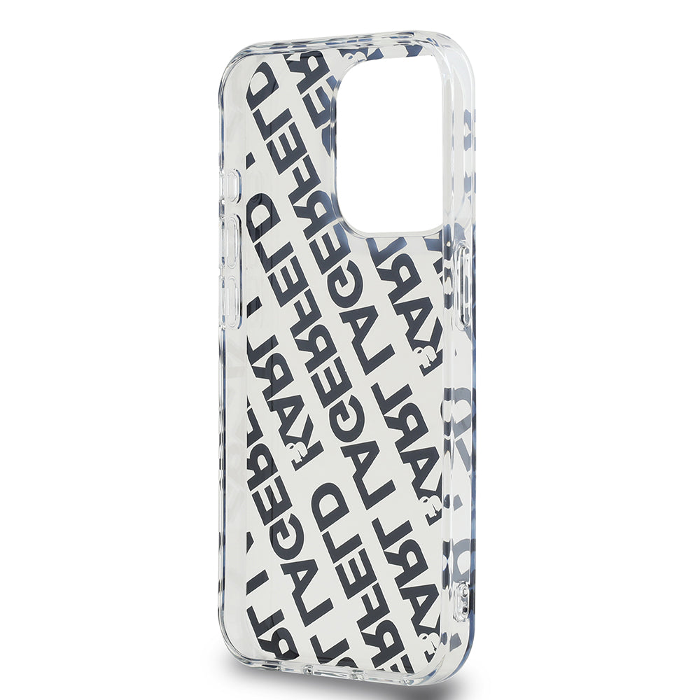 Hoes voor Apple iPhone 15 Pro, Karl Lagerfeld, IML Luxury Monogram KL Pattern met Band, Zwart