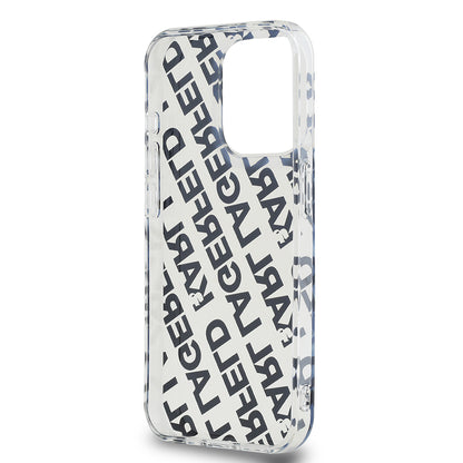 Hoes voor Apple iPhone 15 Pro, Karl Lagerfeld, IML Luxury Monogram KL Pattern met Band, Zwart