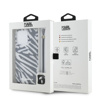 Étui pour Apple iPhone 15 Pro, Karl Lagerfeld, IML Luxury Zebra Pattern with Strap, Noir