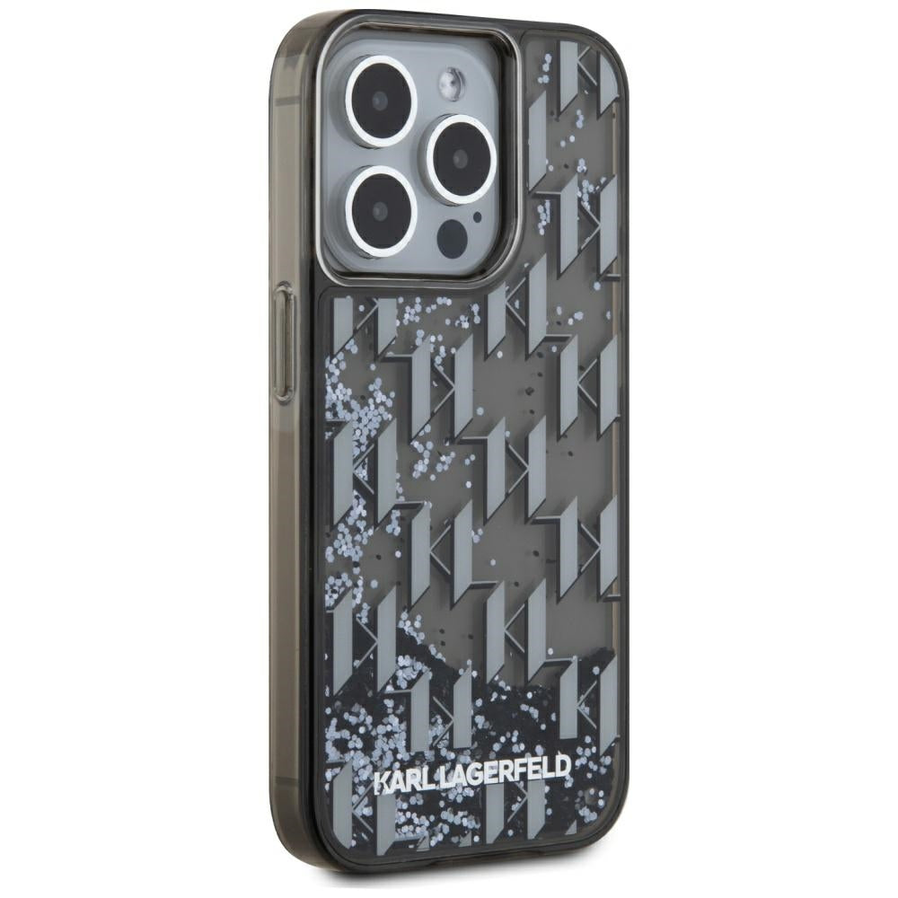 Étui pour Apple iPhone 15 Pro, Karl Lagerfeld, Monogramme à Paillettes Liquides, Noir
