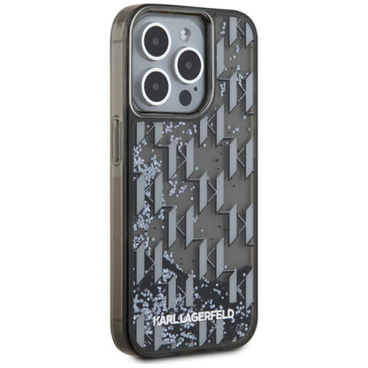 Étui pour Apple iPhone 15 Pro, Karl Lagerfeld, Monogramme à Paillettes Liquides, Noir