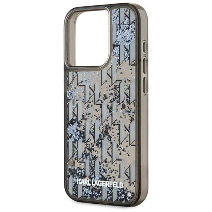 Étui pour Apple iPhone 15 Pro, Karl Lagerfeld, Monogramme à Paillettes Liquides, Noir