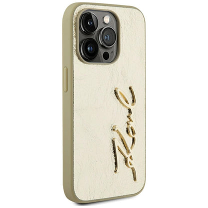 Hoes voor Apple iPhone 15 Pro, Karl Lagerfeld, Metal Signature, Goud
