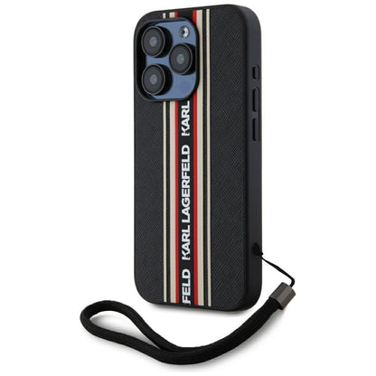 Hülle für Apple iPhone 15 Pro, Karl Lagerfeld, Saffiano Athleisure Stripes with Strap, Rosie