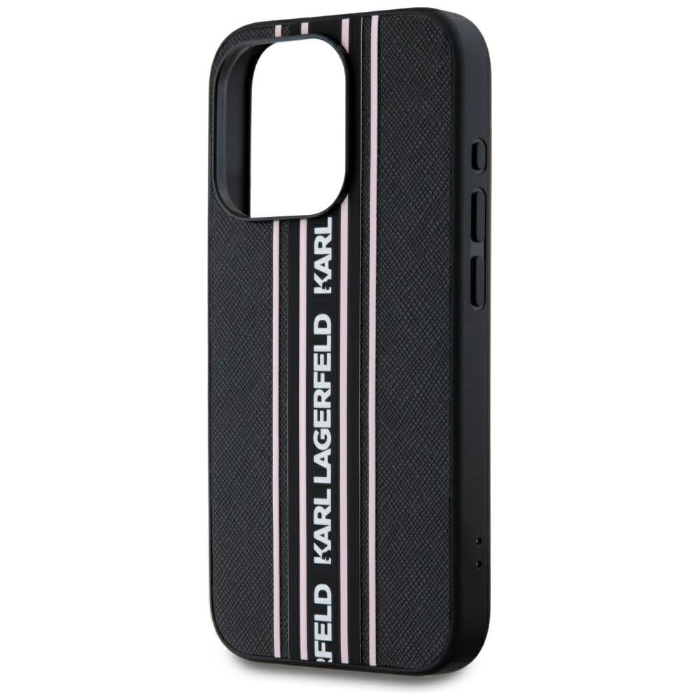 Étui pour Apple iPhone 15 Pro, Karl Lagerfeld, Saffiano Athleisure Stripes avec sangle, Rose