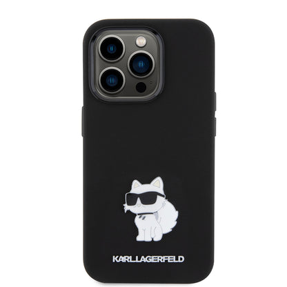 Hülle für Apple iPhone 15 Pro, Karl Lagerfeld, Silicone Choupette Metal, Schwarz