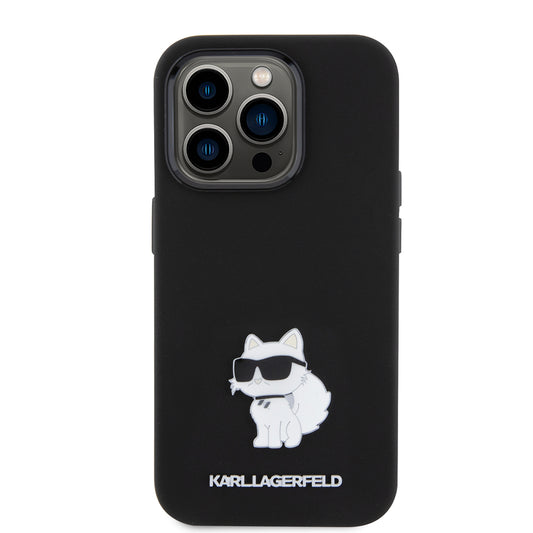 Étui pour Apple iPhone 15 Pro, Karl Lagerfeld, Silicone Choupette Metal, Noir