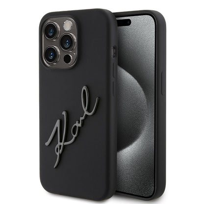 Housse pour Apple iPhone 15 Pro, Karl Lagerfeld, Silicone Karl Script, Noire