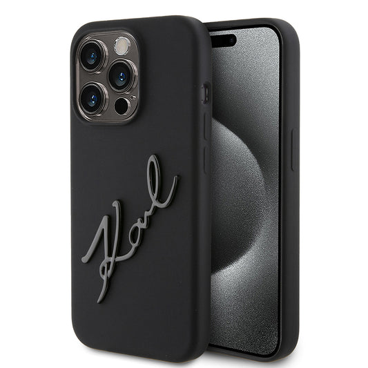 Housse pour Apple iPhone 15 Pro, Karl Lagerfeld, Silicone Karl Script, Noire