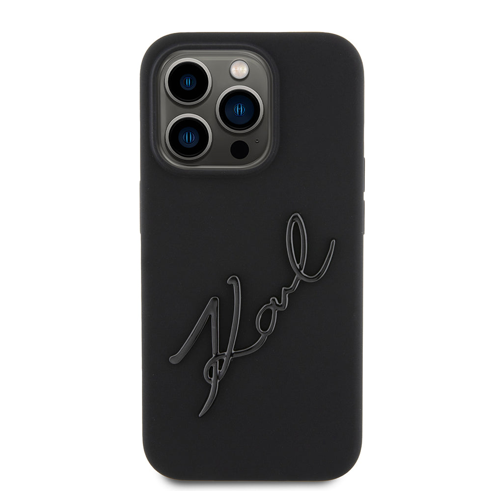 Housse pour Apple iPhone 15 Pro, Karl Lagerfeld, Silicone Karl Script, Noire