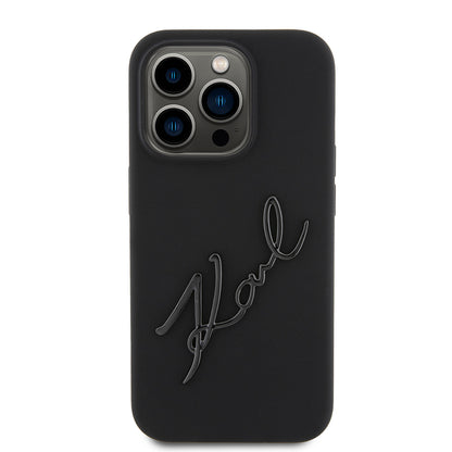 Housse pour Apple iPhone 15 Pro, Karl Lagerfeld, Silicone Karl Script, Noire
