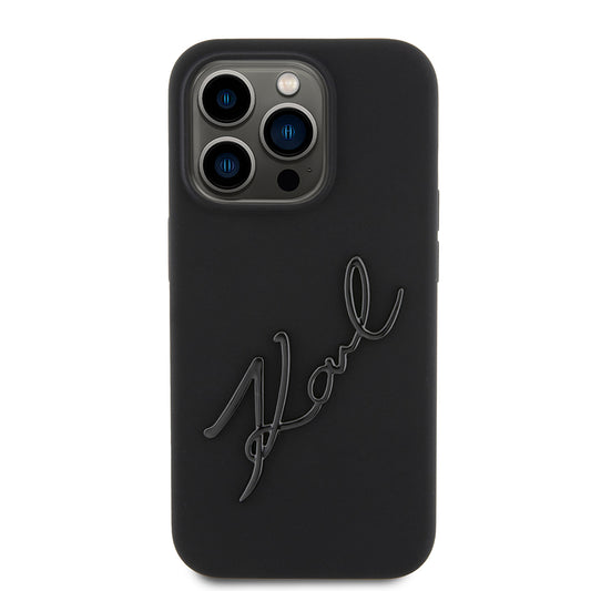 Housse pour Apple iPhone 15 Pro, Karl Lagerfeld, Silicone Karl Script, Noire