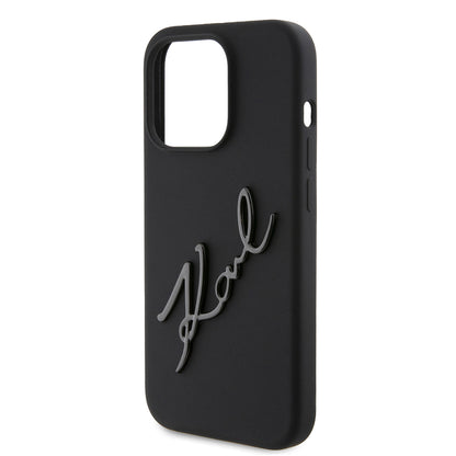 Housse pour Apple iPhone 15 Pro, Karl Lagerfeld, Silicone Karl Script, Noire
