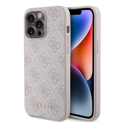 Étui pour Apple iPhone 15 Pro Max, Guess, logo métallique doré 4G, rose.