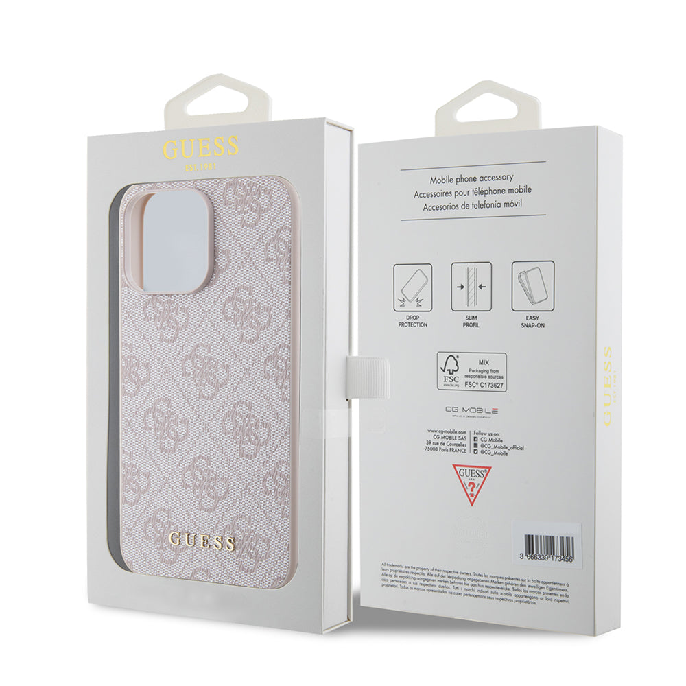 Étui pour Apple iPhone 15 Pro Max, Guess, logo métallique doré 4G, rose.