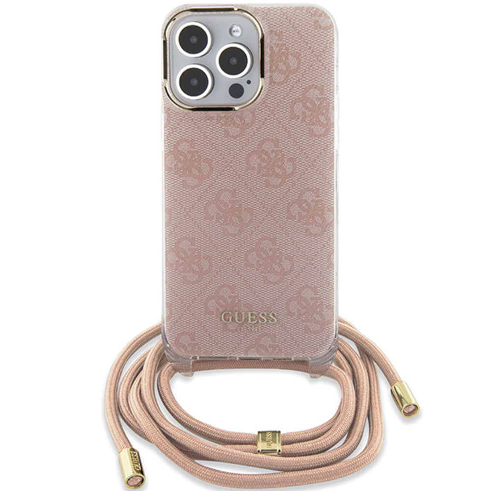 Étui pour Apple iPhone 15 Pro Max, Guess, Crossbody Cord 4G Print, Rose