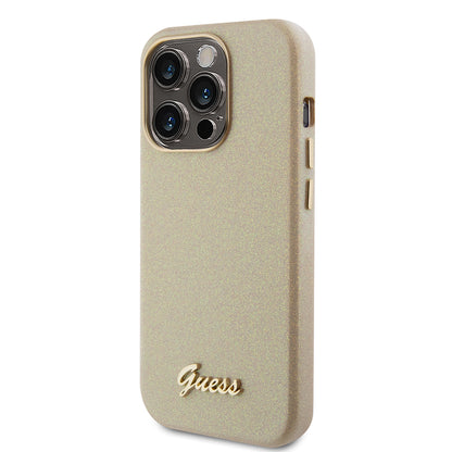 Hoes voor Apple iPhone 15 Pro Max, Guess, Glitter Glossy Script, Beige