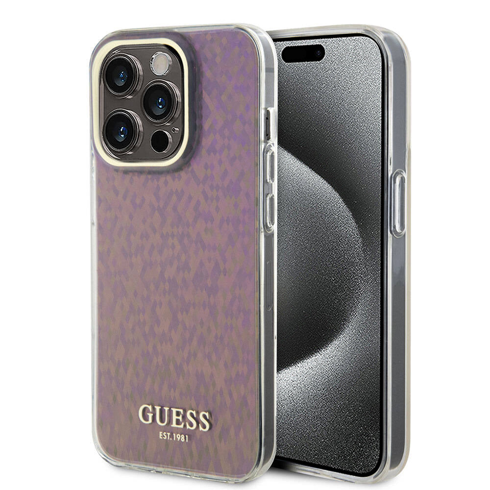 Hoesje voor Apple iPhone 15 Pro Max, Guess, IML Faceted Mirror Disco Iridescent, Roze