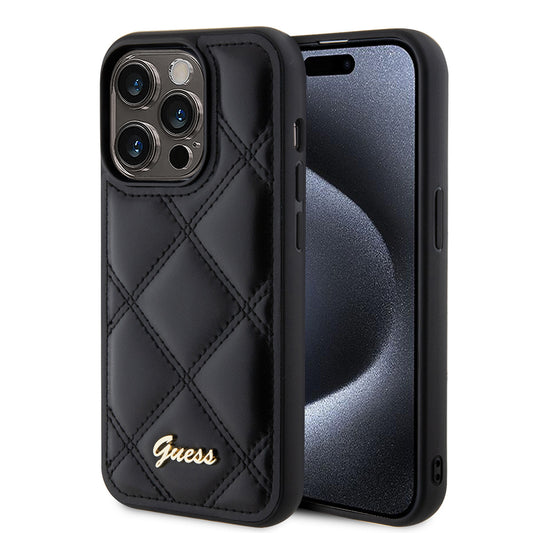 Hülle für Apple iPhone 15 Pro Max, Guess, Quilted Metal Logo, Schwarz