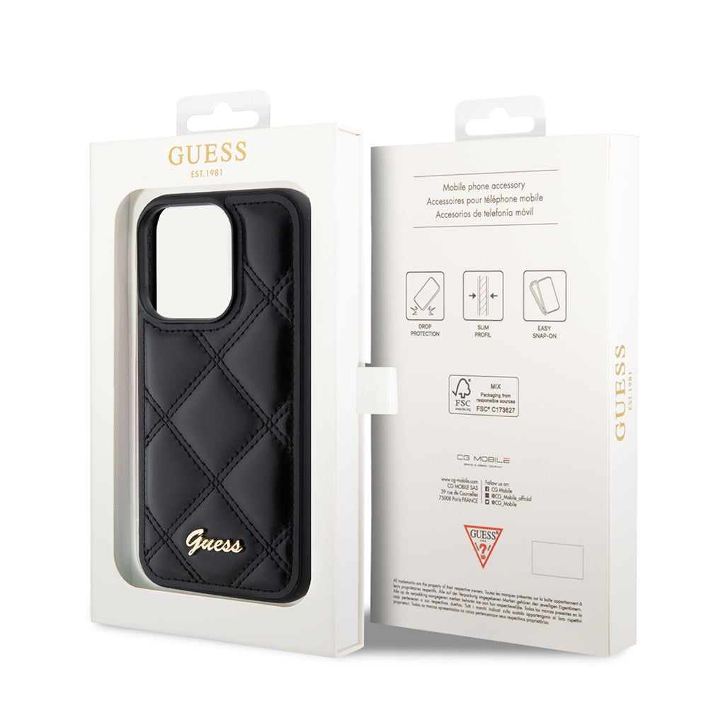 Étui pour Apple iPhone 15 Pro Max, Guess, Logo Métallique Matelassé, Noir