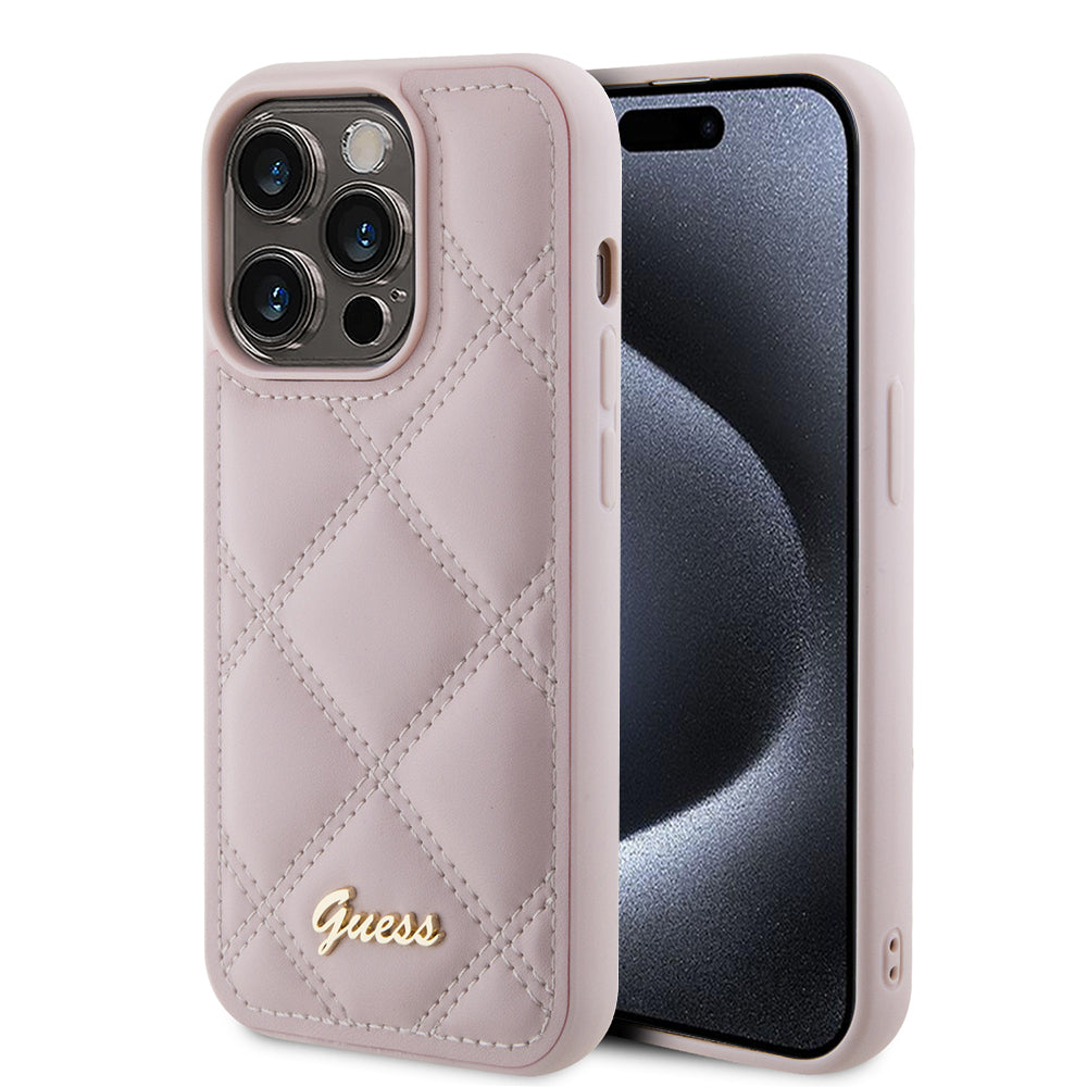 Hoes voor Apple iPhone 15 Pro Max, Guess, Quilted Metal Logo, Roze