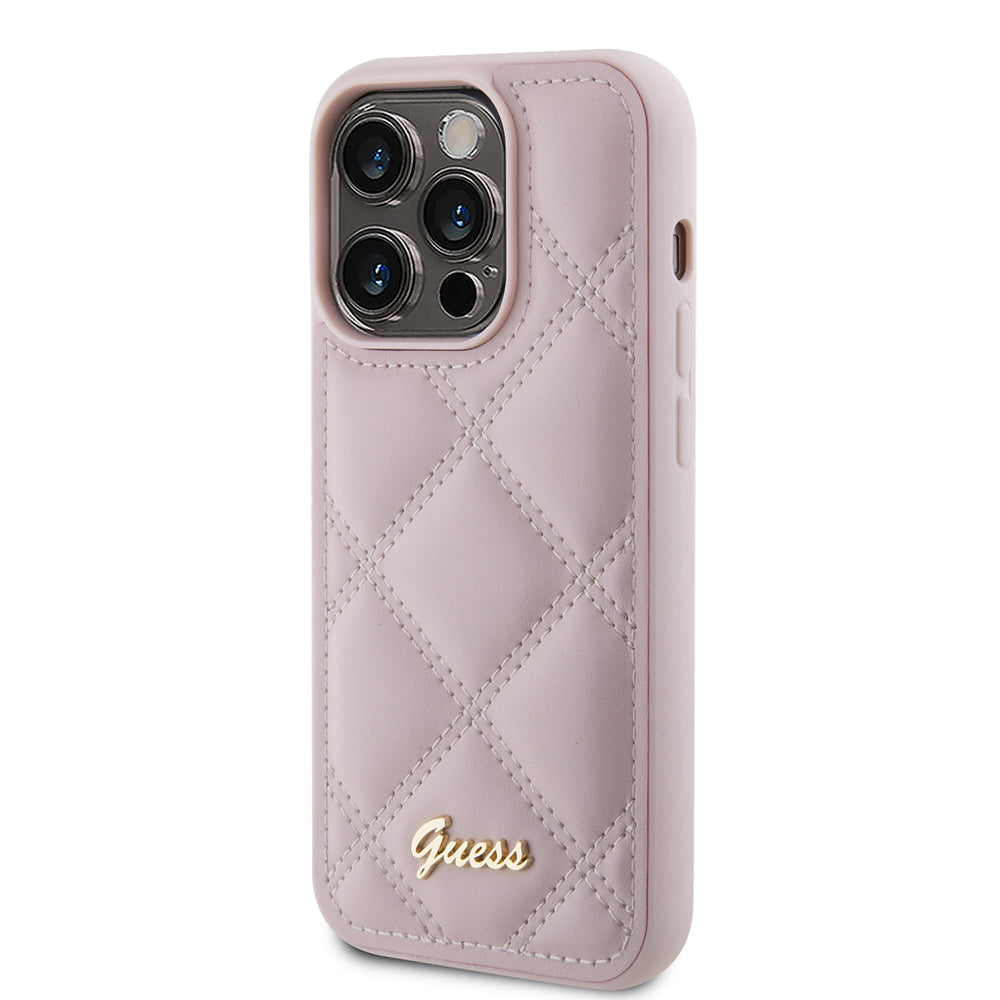 Hoes voor Apple iPhone 15 Pro Max, Guess, Quilted Metal Logo, Roze