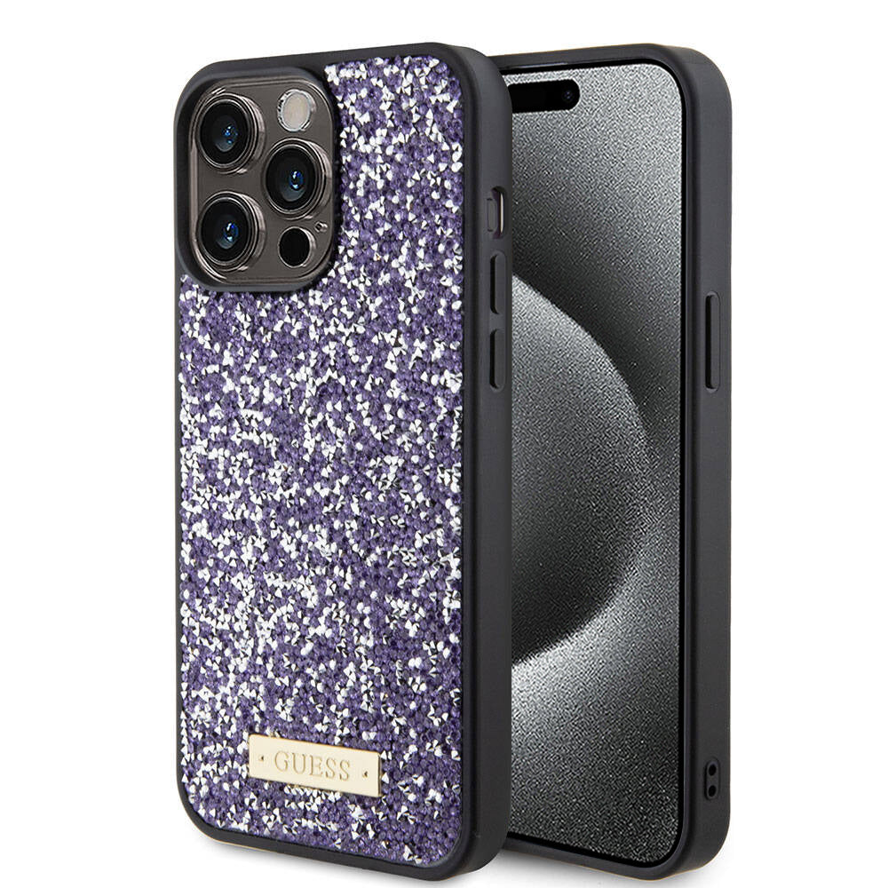 Étui pour Apple iPhone 15 Pro Max, Guess, Logo Métallique Strass, Mauve