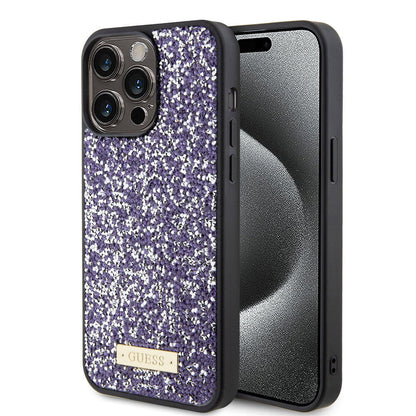 Étui pour Apple iPhone 15 Pro Max, Guess, Logo Métallique Strass, Mauve