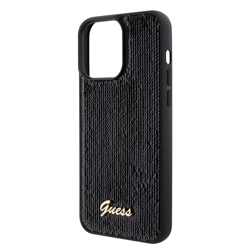 Étui pour Apple iPhone 15 Pro Max, Guess, Sequin Script Logo, Noir GUHCP15XPSFDGSK