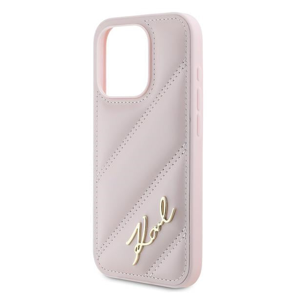 Hoes voor Apple iPhone 15 Pro Max, Karl Lagerfeld, Diagonal Quilted Script, Roze