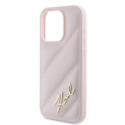 Hoes voor Apple iPhone 15 Pro Max, Karl Lagerfeld, Diagonal Quilted Script, Roze