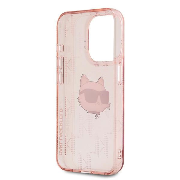 Hoes voor Apple iPhone 15 Pro Max, Karl Lagerfeld, IML Luxury Monogram Choupette's Head, Roze